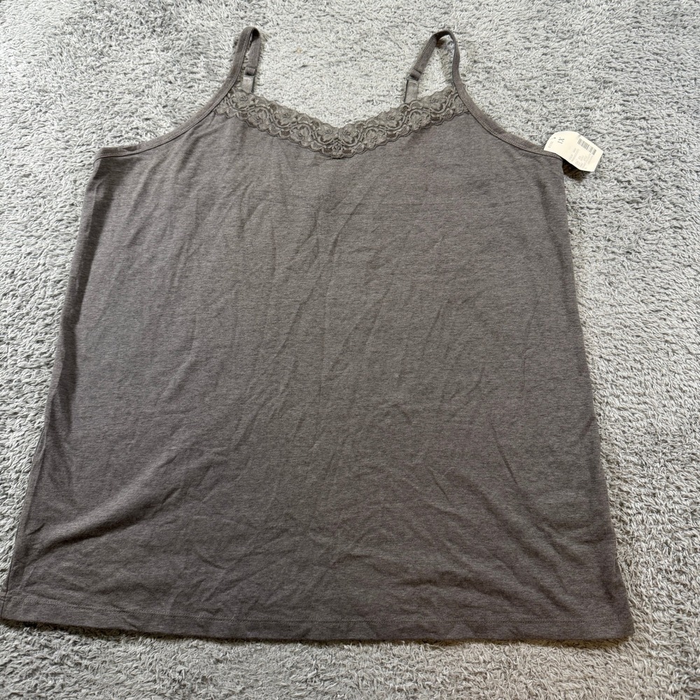 Catherines Suprema Collection Camisole Tank Top 1X Gray Plus Size Lace Trim NWT
